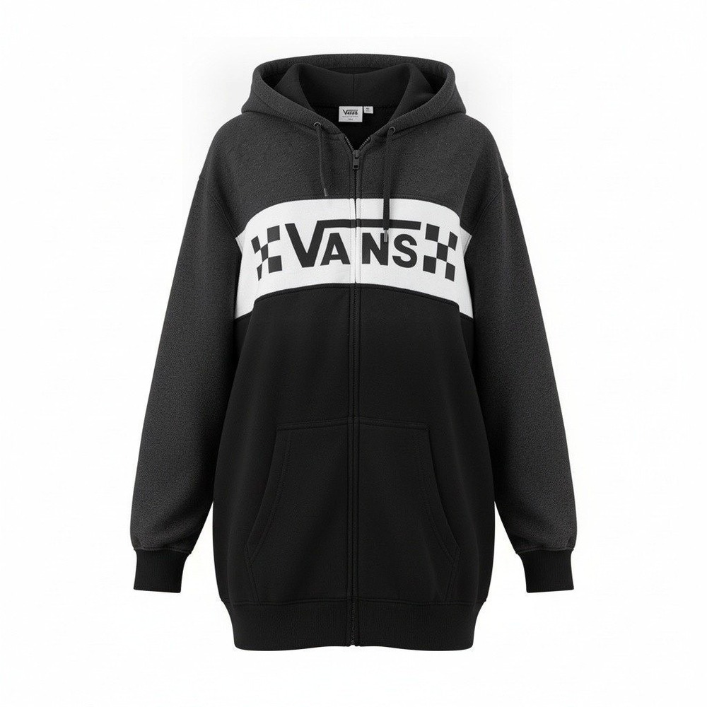 Vans Mens Colorblock Full Zip Hoodie Charcoal White Black Checkerboard Logo L
